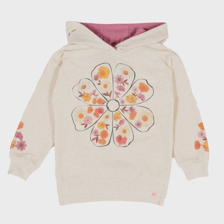 Chandail beige à capuchon avec fleurs 2502