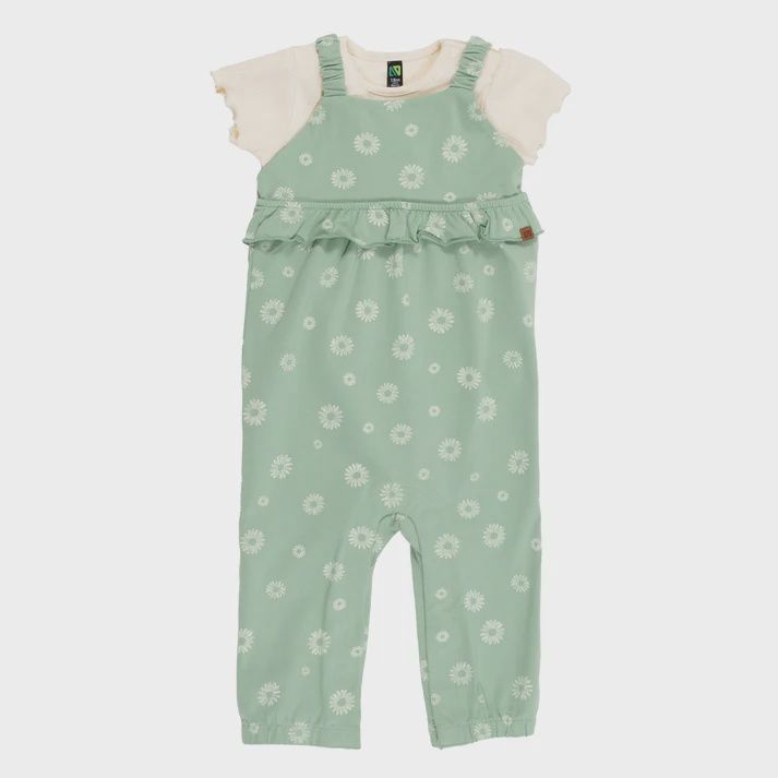 Ensemble T-shirt beige avec salopette verte 2554