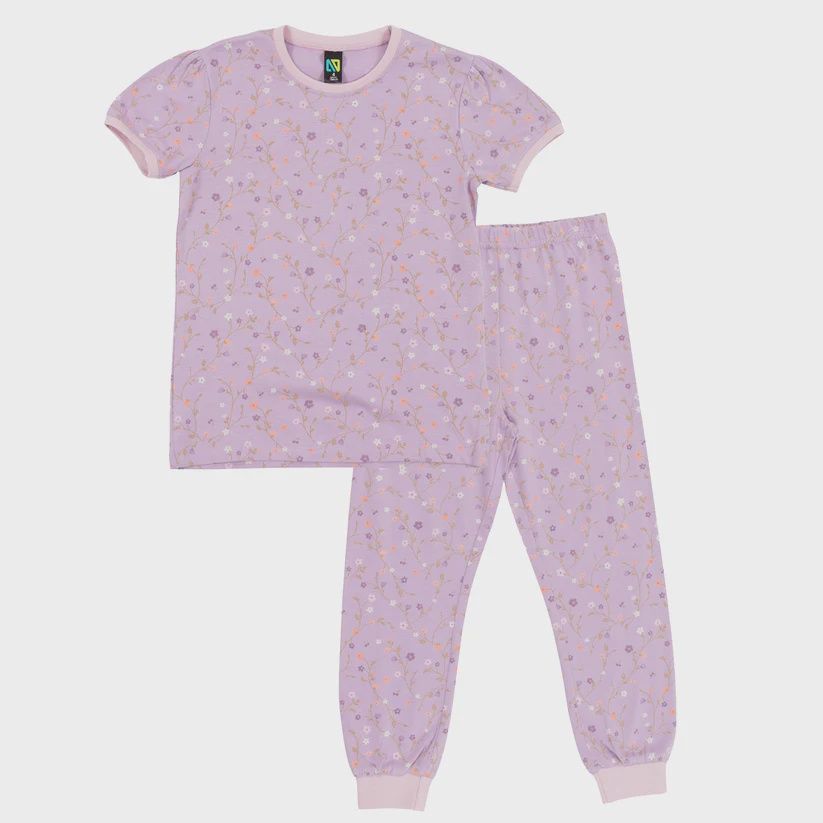 Pyjama manche courte fleuri lilas