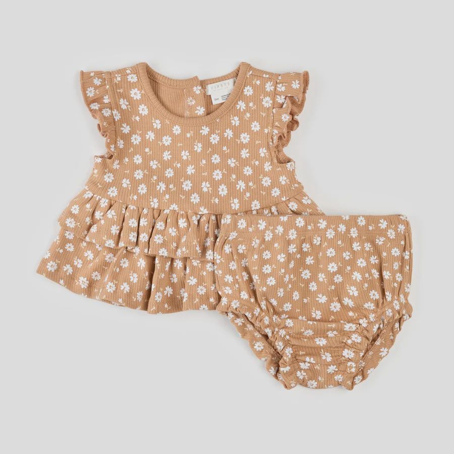 Ensemble camisole et cache-couche brun avec fleur e02b