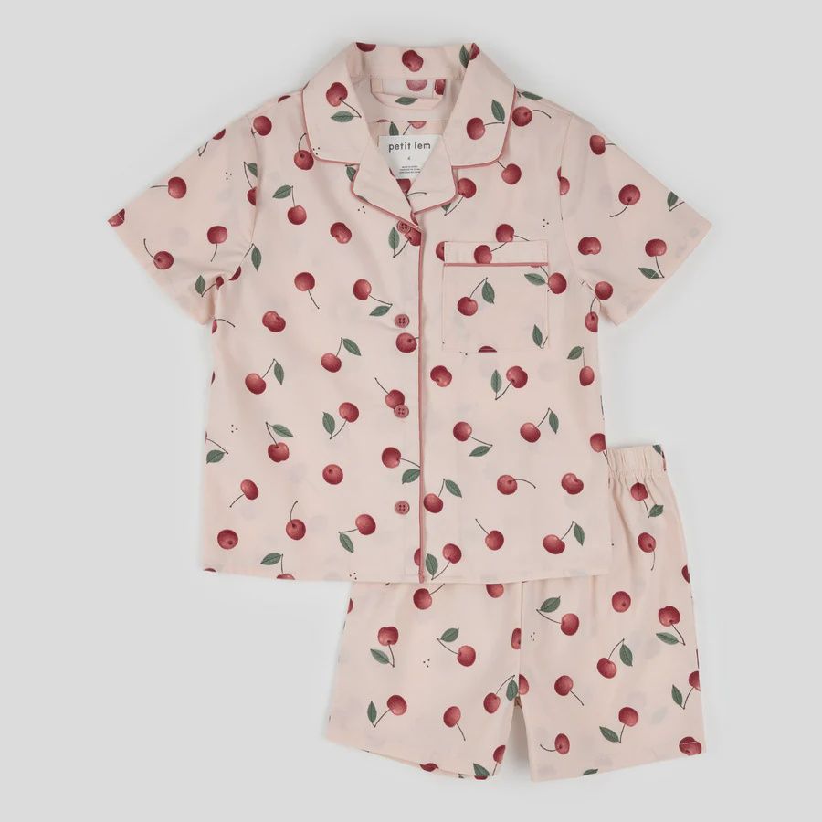 Ensemble pyjama court a bouton rose avec cerises f01k