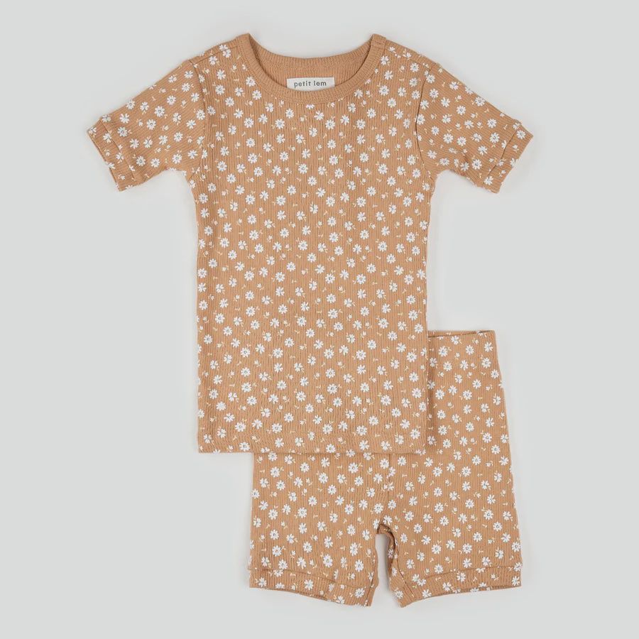 Ensemble pyjama court brun avec fleur q01k