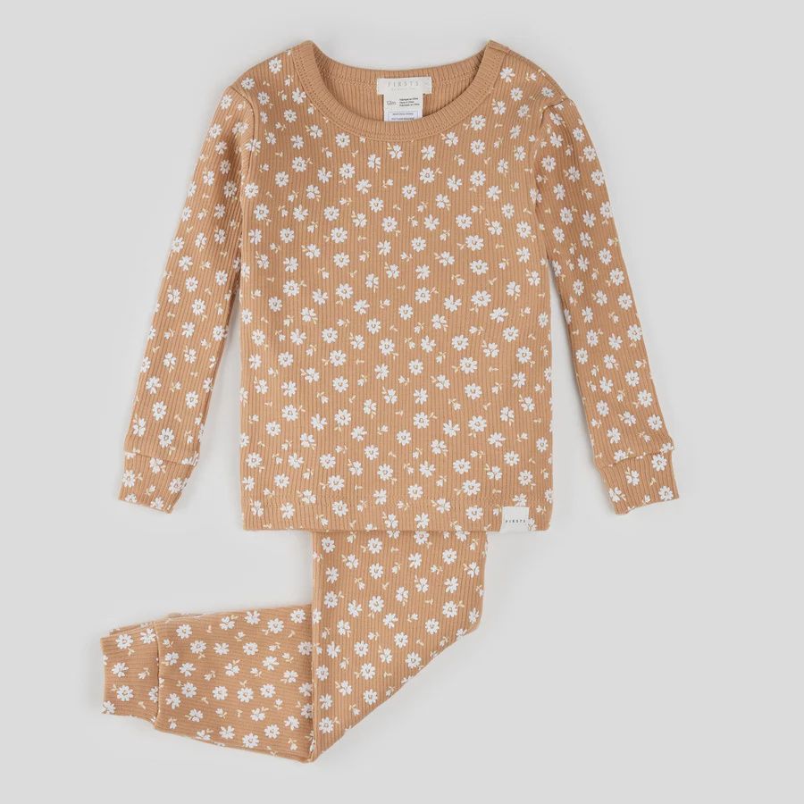 Pyjama 2 pièces brun avec fleur q02b