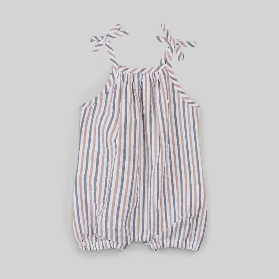 Barboteuse lignée brun,blanc et bleu n15b