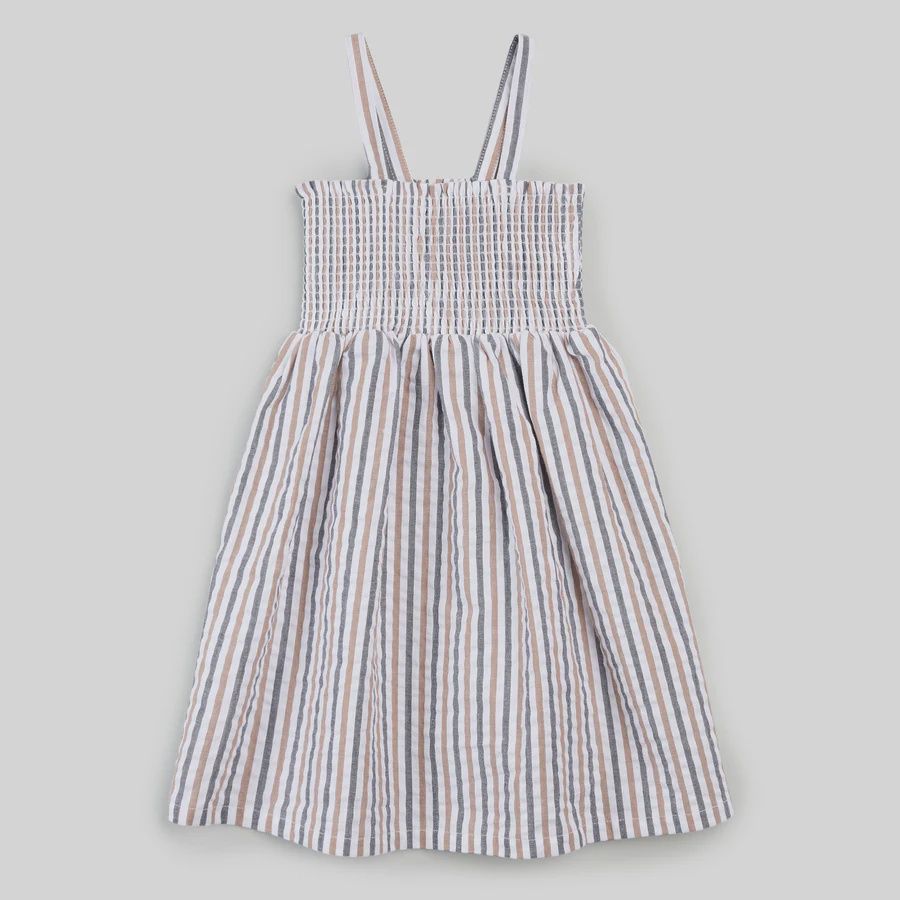 Robe ligné brun blanc et bleu d08k