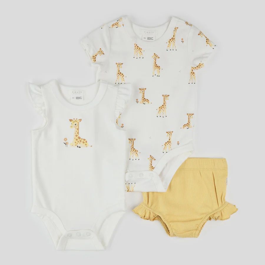 Ensemble 3 pièces cache couche avec girafe et short jaune e01b