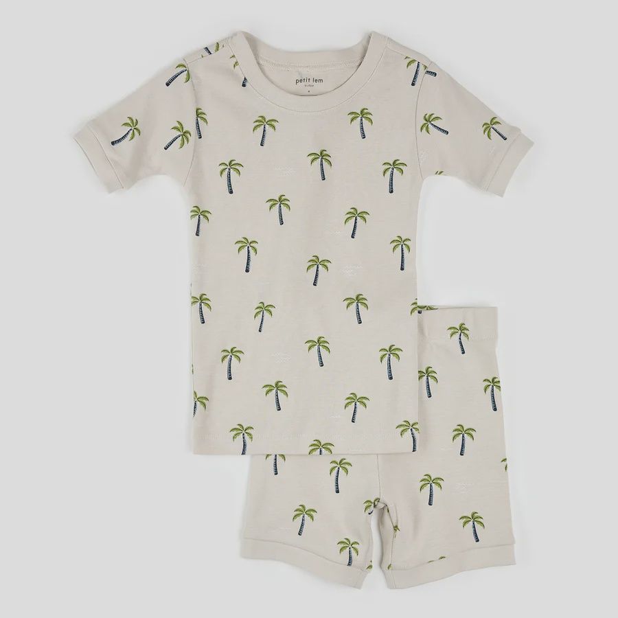 Pyjama 2 pièces court beige avec palmier q03k
