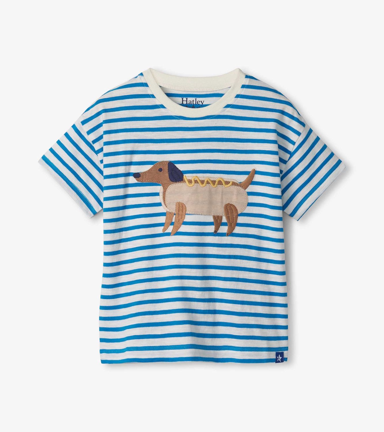 T-shirt ligner blanc et bleu avec chien 1520