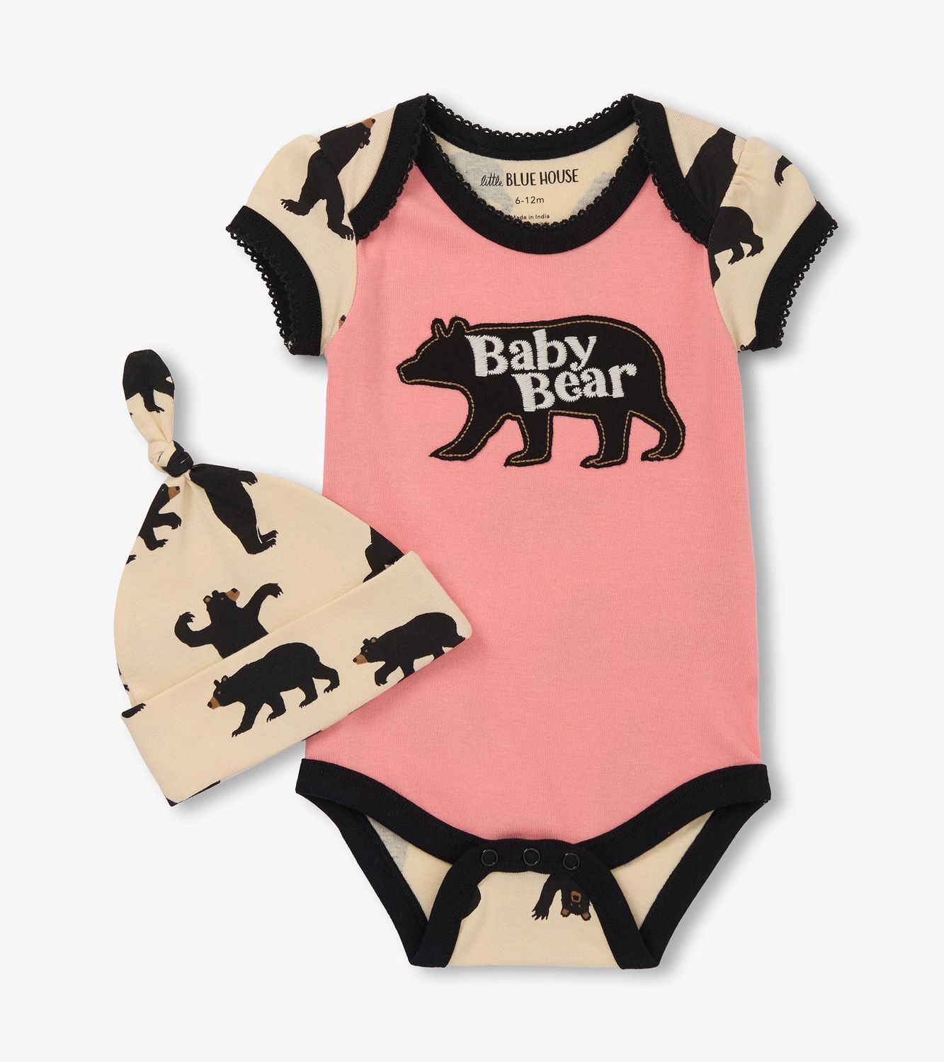Cache couche et bonnet rose avec ours E572