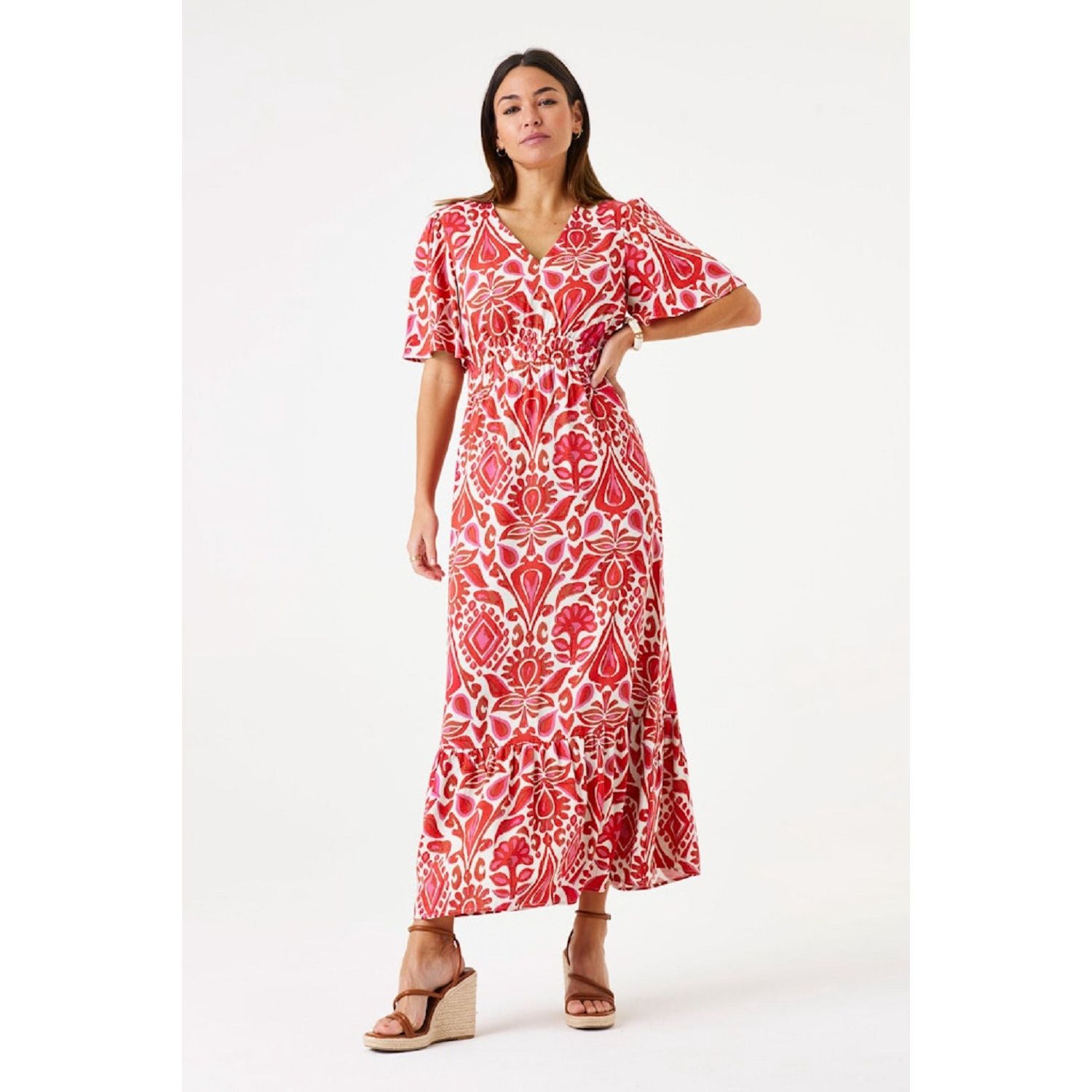 Robe longue motif rouge 0283