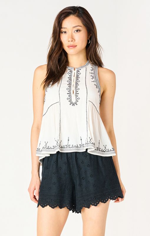 Camisole blanche brodé noire 3508
