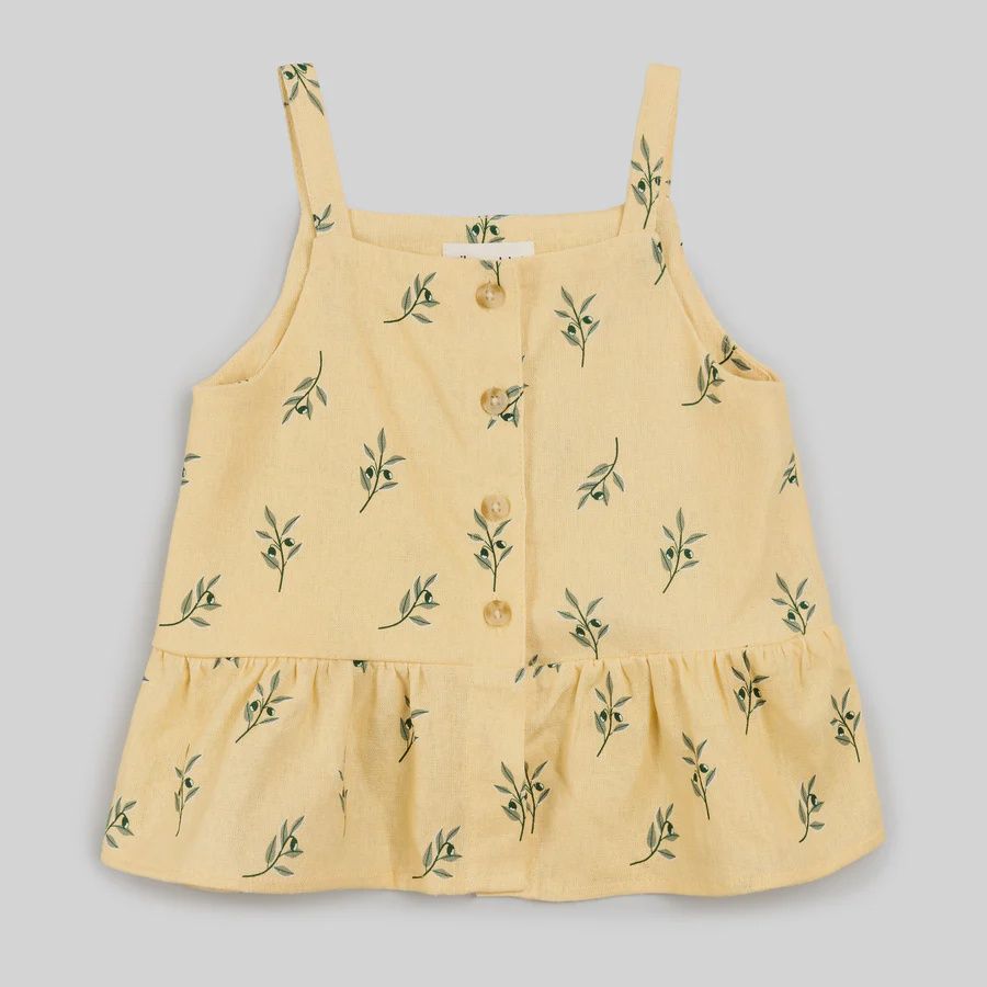 Ensemble camisole et short jaune avec feuille d’olivier t48k