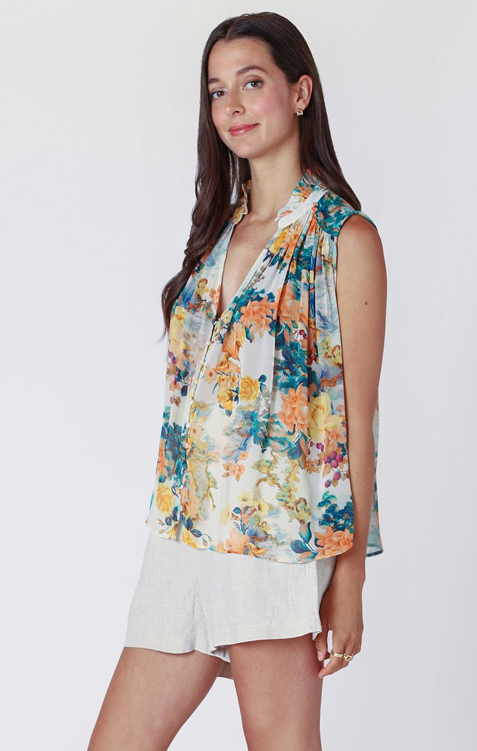 Blouse col en V impression multiple 3D 3753