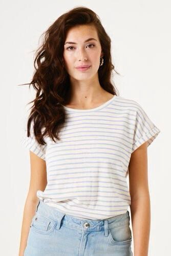 T-shirt beige rayé bleu/or 1257