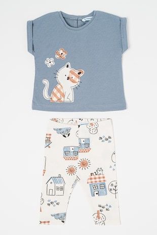 Ensemble 2 pieces bleu chat 1738