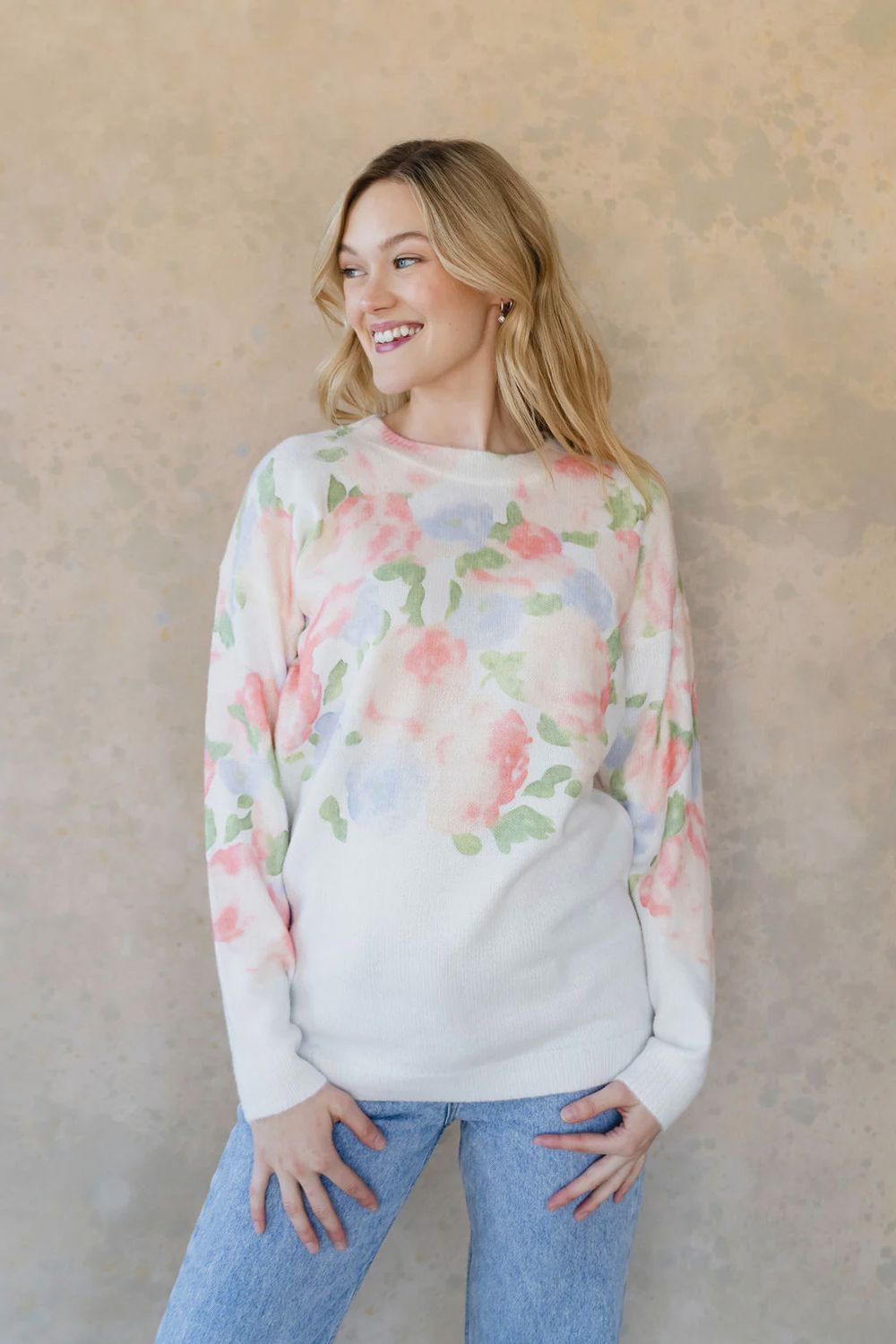 Chandail en tricot - pêche floral