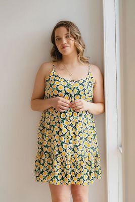 Robe à fleurs jaune &amp; marine