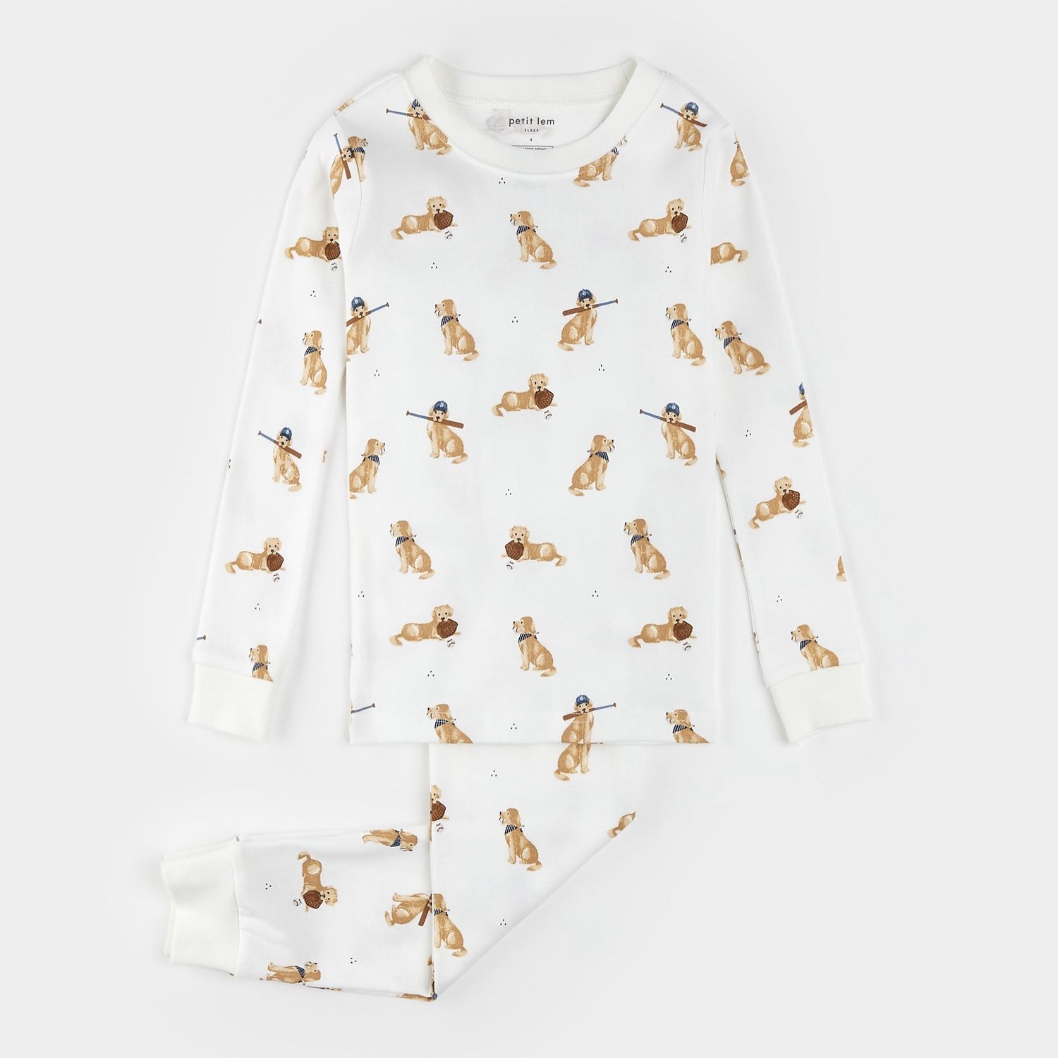 Imprimé Golden Retriever sur un pyjama blanc cassé