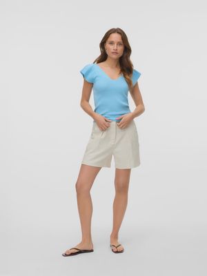 haut en maille colle en V bleu 6243