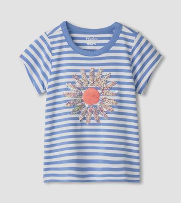 T-shirt rayé avec fleur en paillette
