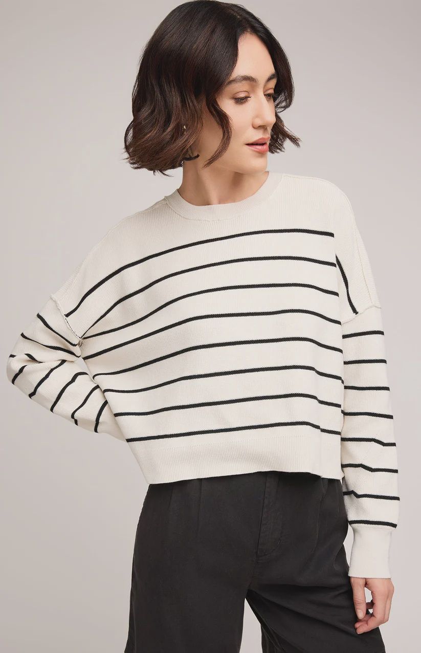 Pull a manche longue crème avec rayures noires 3093