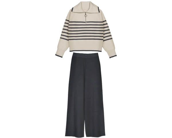 Ensemble pantalon et pull rayé fille