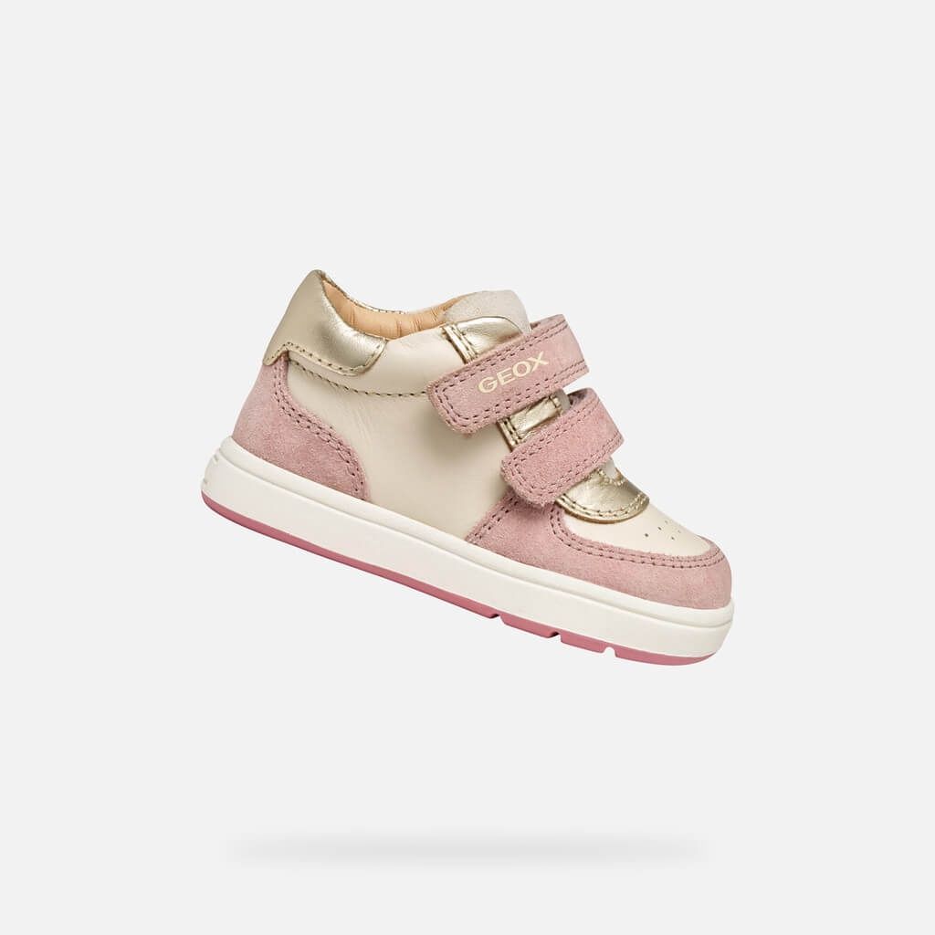 Soulier à velcro beige et rose