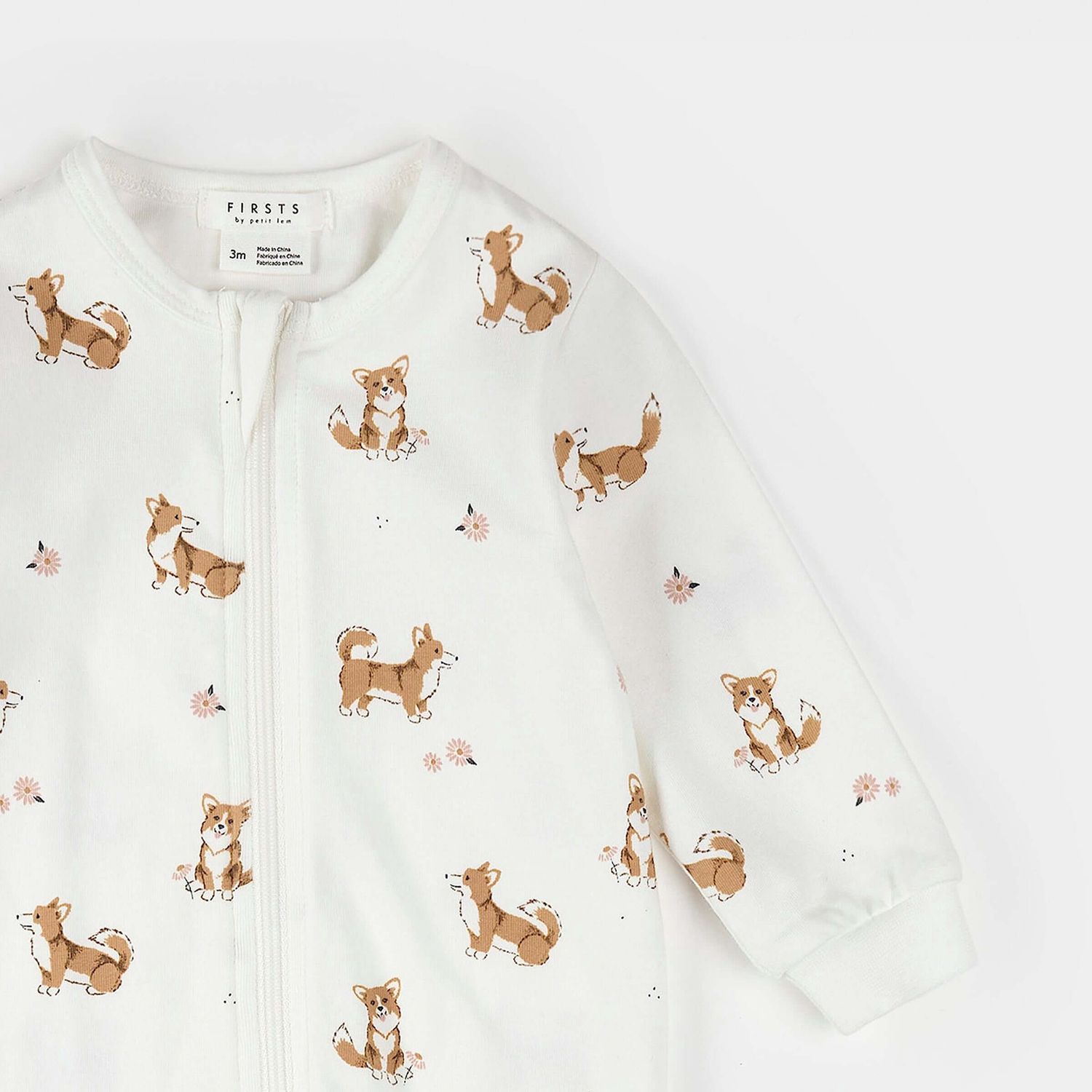 Imprimé corgi sur dormeuse blanc cassé P01B
