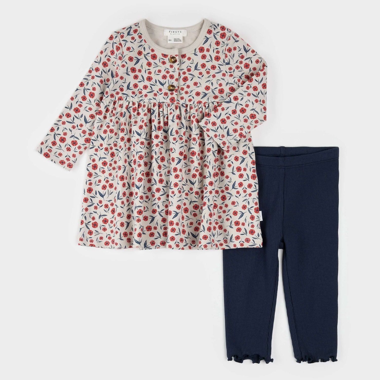 Ensemble robe côtelée à imprimé fleuri coquelicot E02B