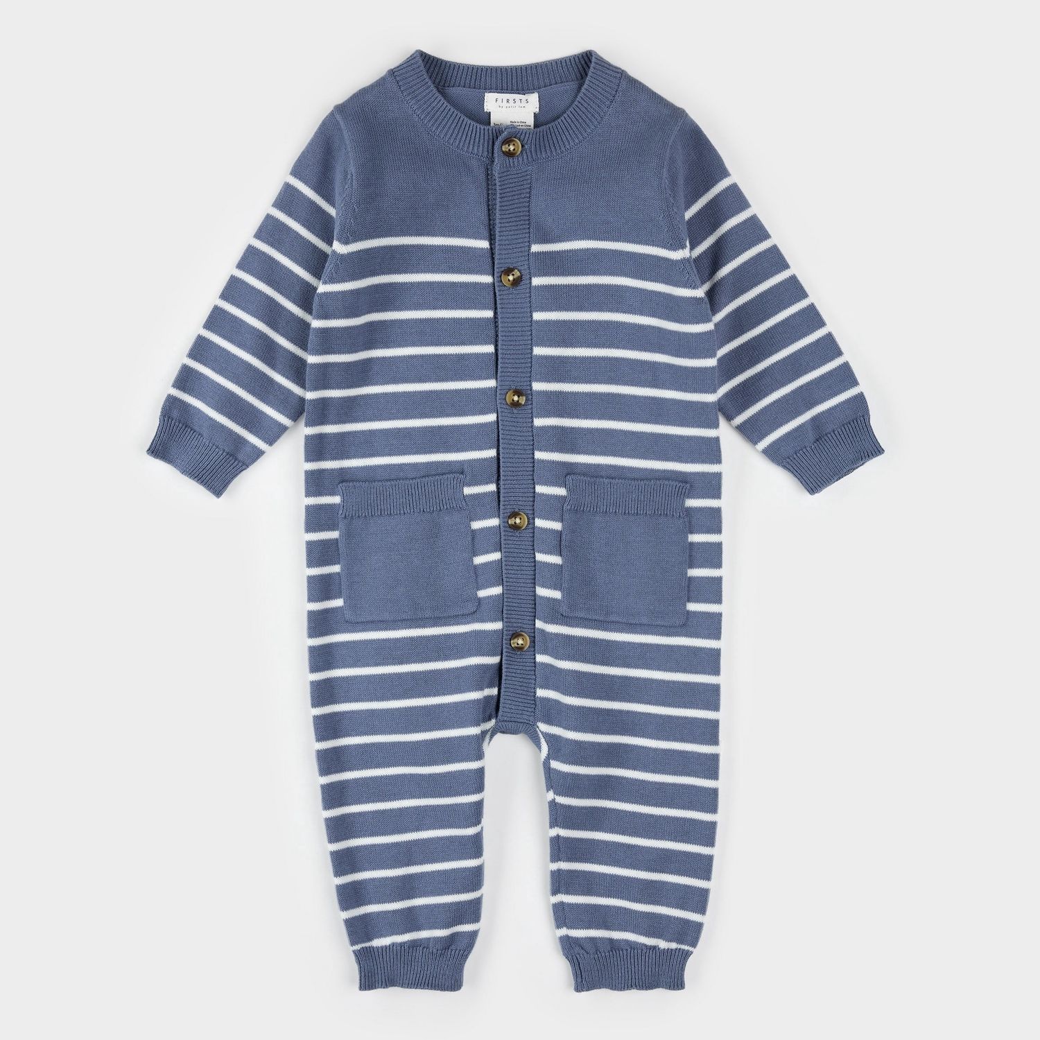 Combishort en maille rayée bleu denim N01B