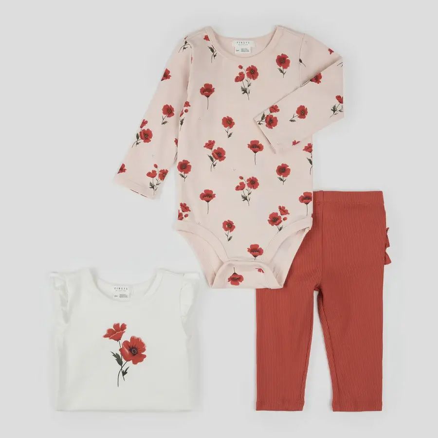 Ensemble imprimé coquelicot 3 piècesE01B