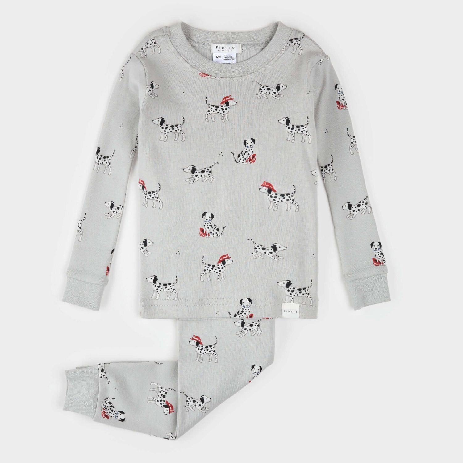 Ensemble pyjamas gris clair à imprimé de pompier dalmatien pour bébé Q03B