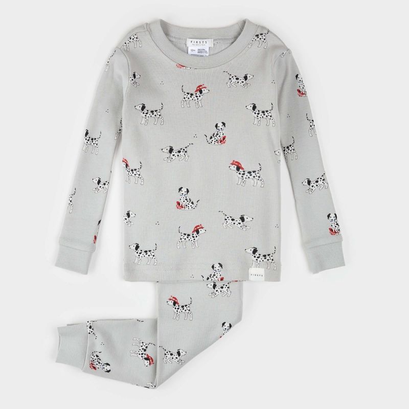 Ensemble pyjama gris clair à imprimé de pompier dalmatien pour bébé Q03B