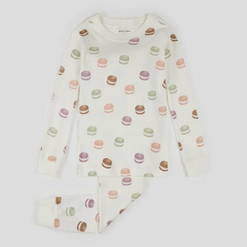 Ensemble de pyjama blanc antique à imprimé de macarons Q01K