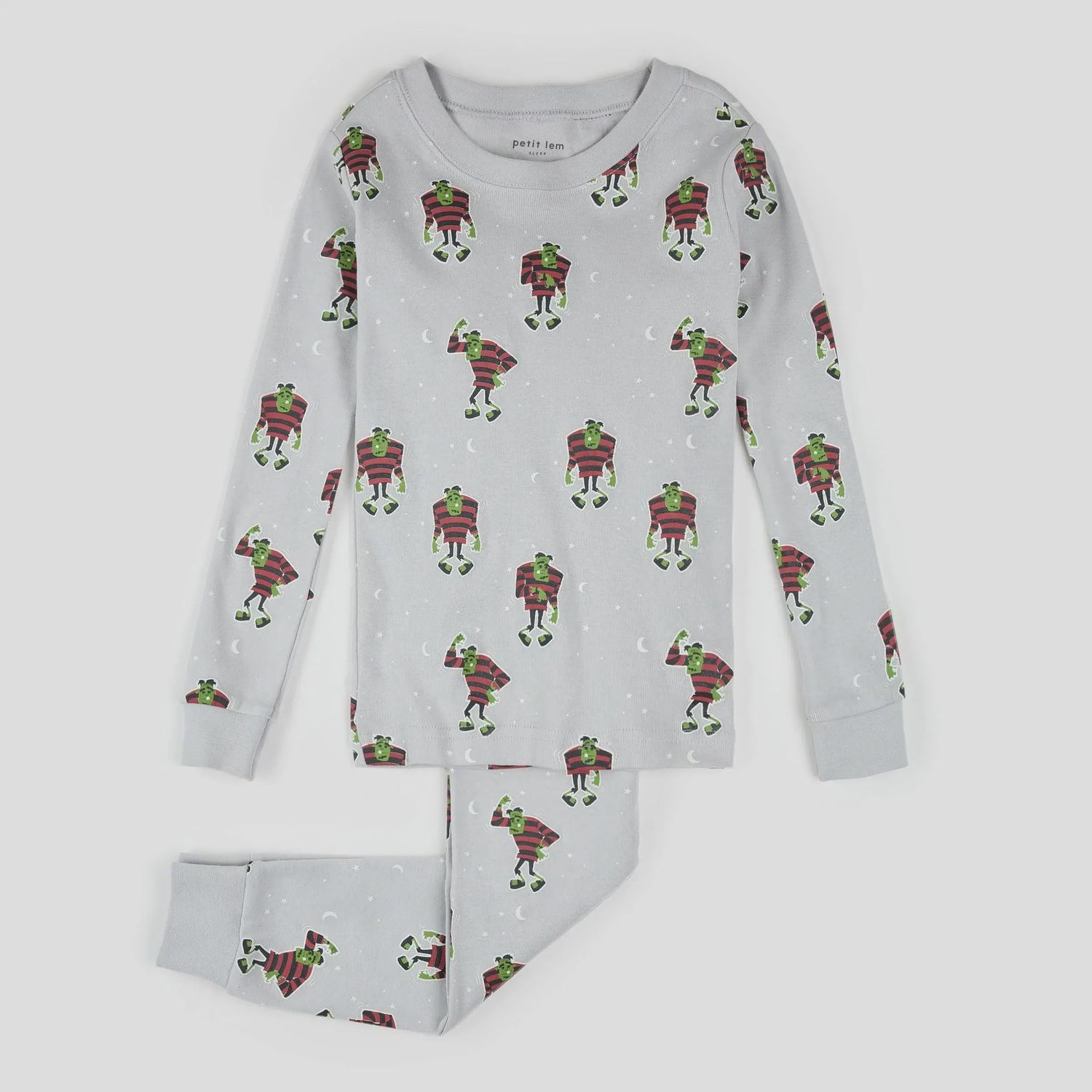 Ensemble pyjama gris clair à imprimé de monstre de Frankenstein Q05K