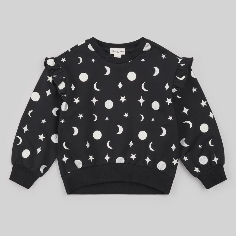 Chandail noir à motif lune/étoile T03K
