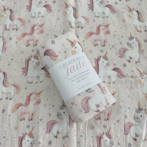 Mousseline Création Jade - bambou &amp; coton - Lily la licorne rêveuse