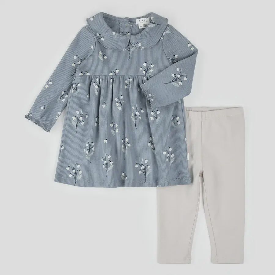 Ensemble robe cotelé à imprimé perce-neige-W39