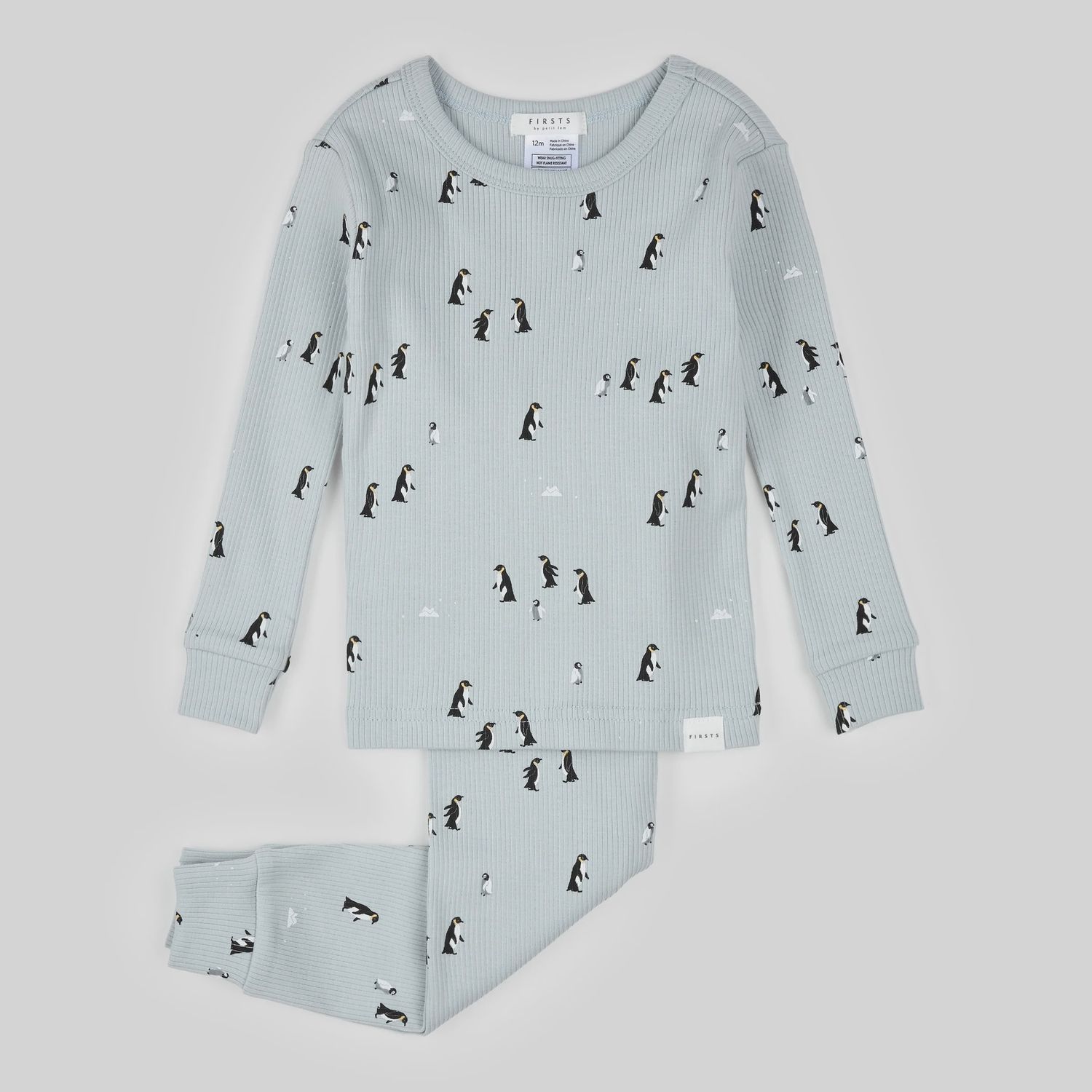 Ensemble pyjama pour bébé imprimé pingouin sur bleu perle