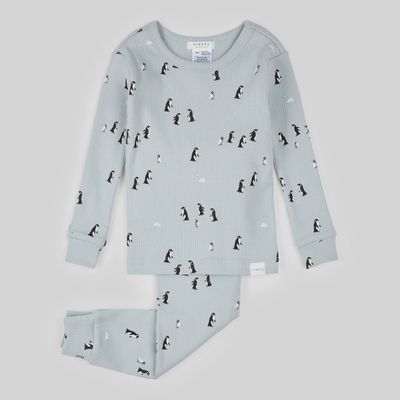 Ensemble pyjama pour bébé imprimé pingouin sur bleu perle