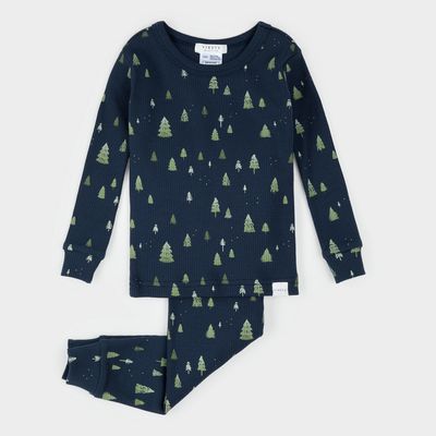 Imprimé d’arbres sur l’ensemble de pyjama pour bébé bleu marine
