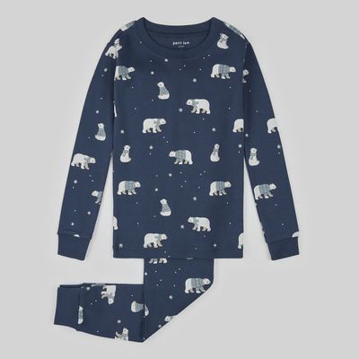 Pyjama d’hiver à imprimé ours polaire sur bleu marine