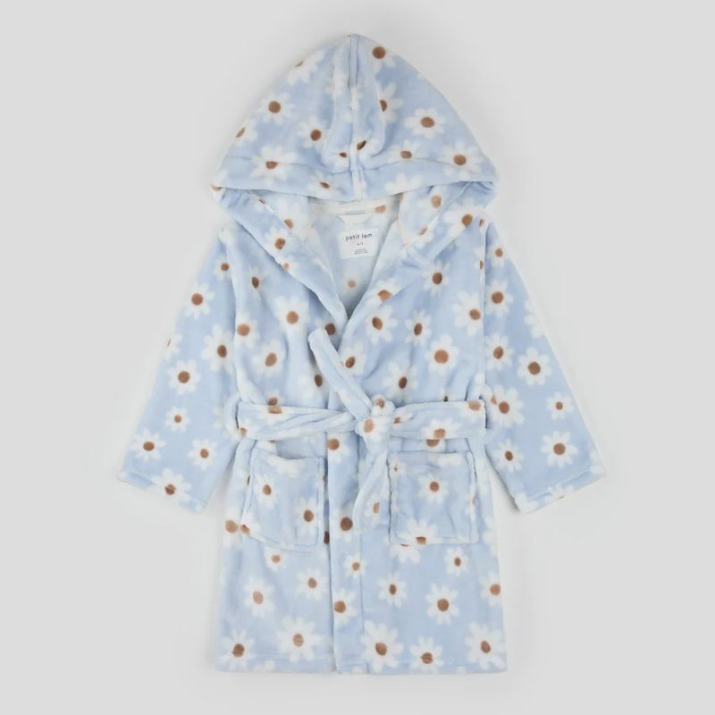 Robe en peluche bleu clair à imprimé marguerite