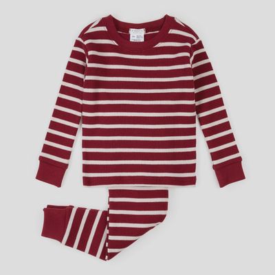 Ensemble pyjama thermique rayé rouge écarlate pour bébé Q02B