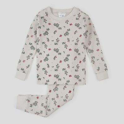 Winterberry Holly Print on Beige Thermal Pyjama pour bébé Q01B
