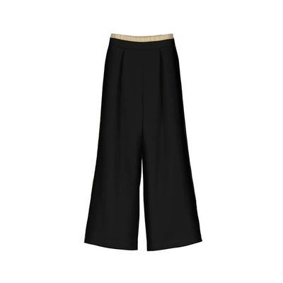 Pantalon taille contraste noir/beige 7581