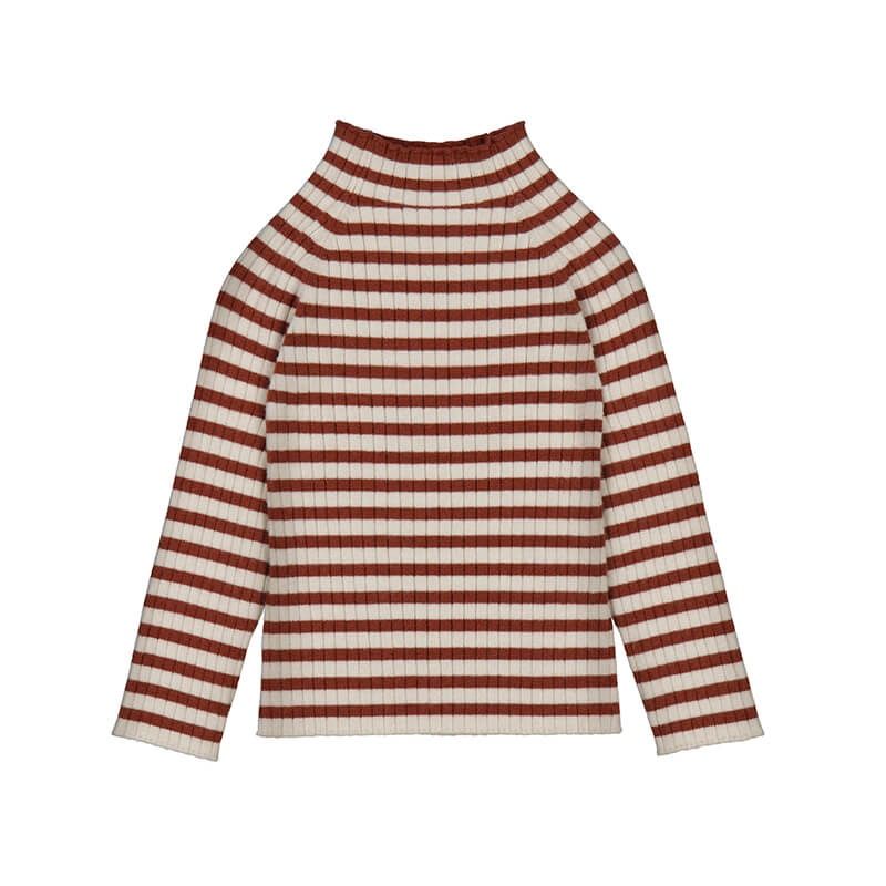 Pull en maille beige rayé brique 2074