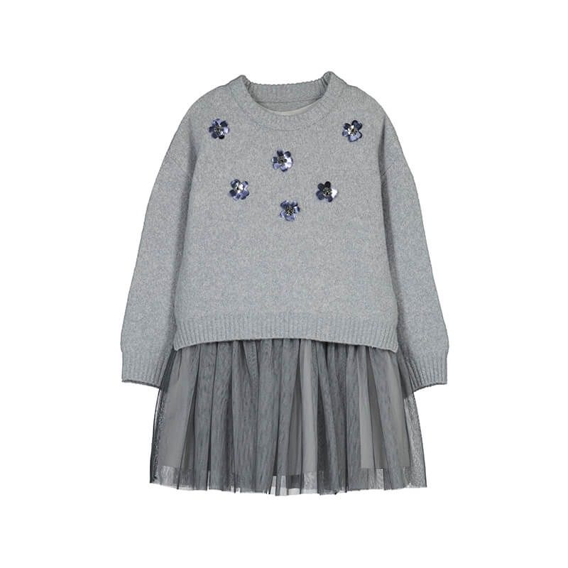 Ensemble 2 pièces Robe/tricot argent 4918, Couleur: gris, Grandeur: 4 ans