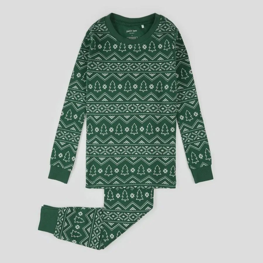 Pyjama noël à motif de sapin vert-07K