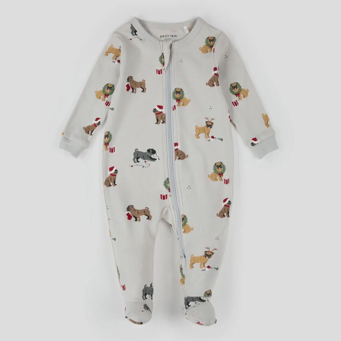 Pyjamas gris bébé motif canin Noël p09b